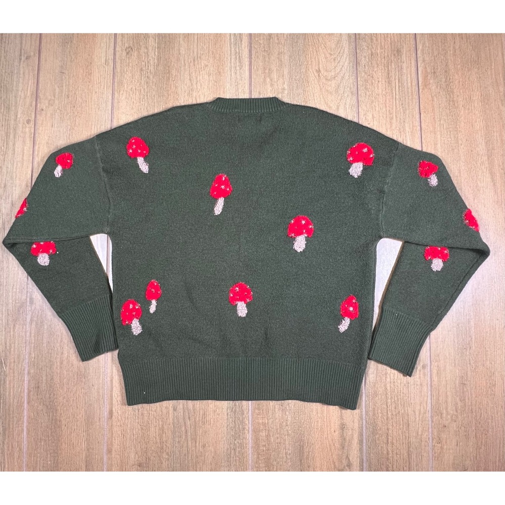 Originality Olive Green Mushroom Embroidered Crewneck Sweater‎ Size M